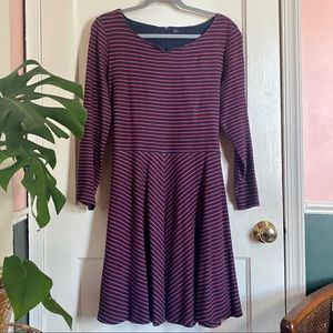 GAP Size 14 Fit and Flare Long Sleeve Boat Neck Jersey Mini Dress Red/Blue
